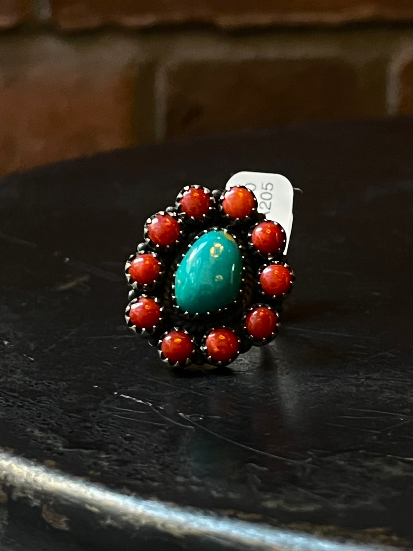 Kingman Turquoise Coral Cluster Ring | Sterling Silver | Size 7 | A205