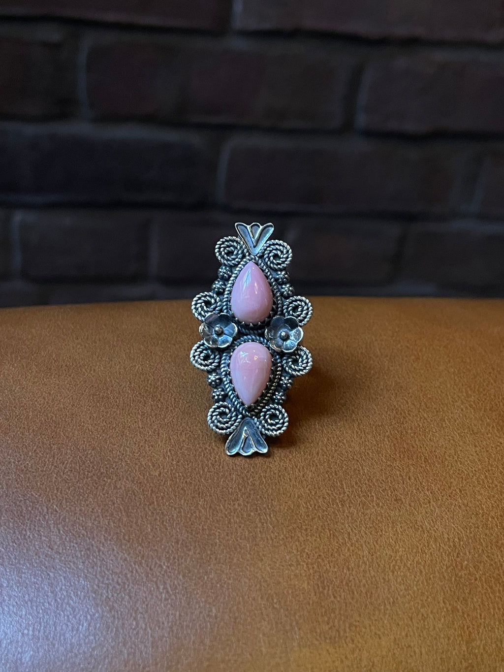Pink Conch Floral Ring Size 7 | 925 Sterling Silver C561