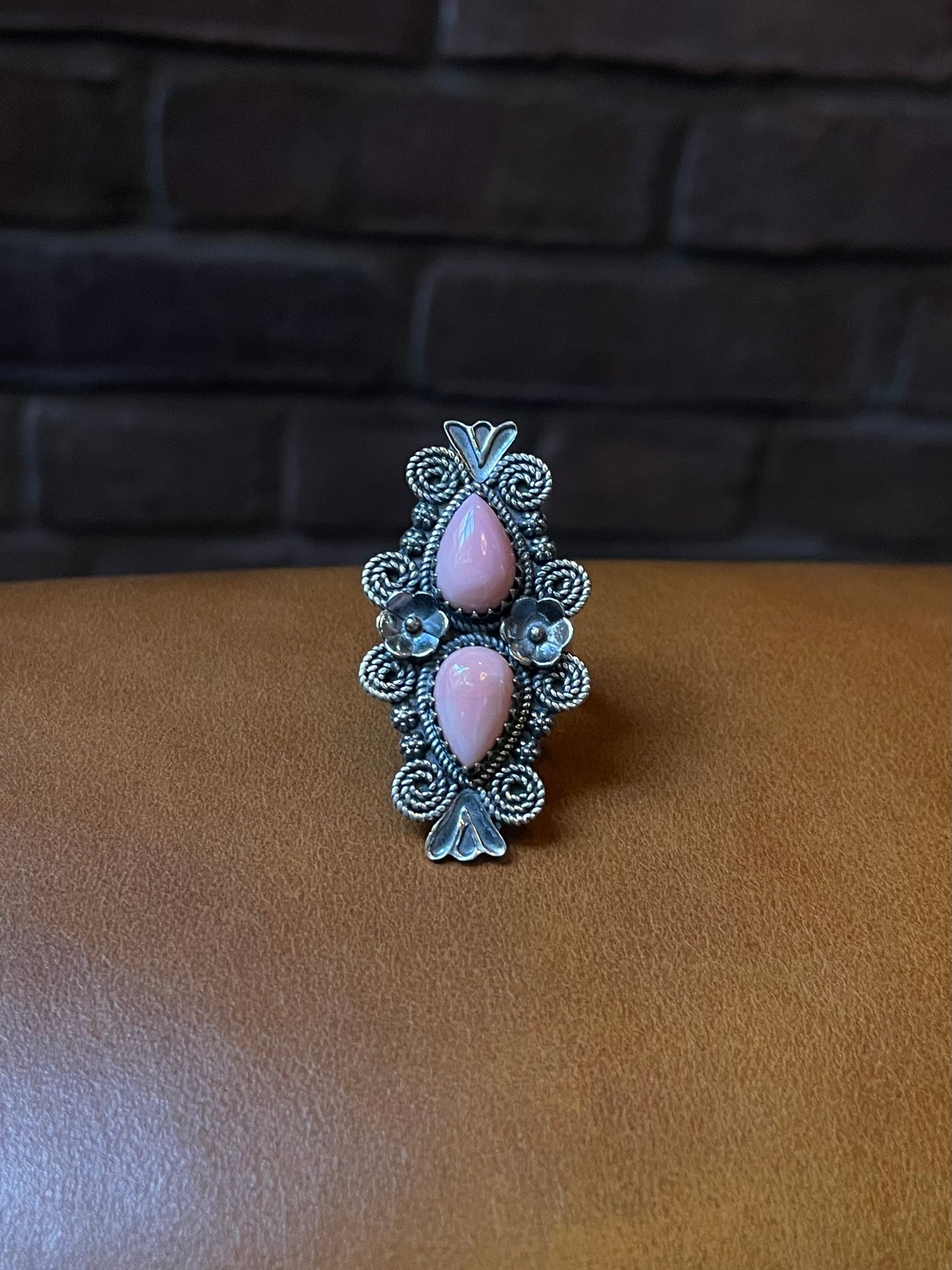 Pink Conch Floral Ring Size 7 | 925 Sterling Silver C561