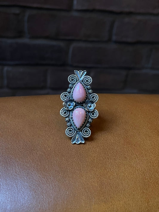 Pink Conch Floral Ring Size 7 | 925 Sterling Silver C561