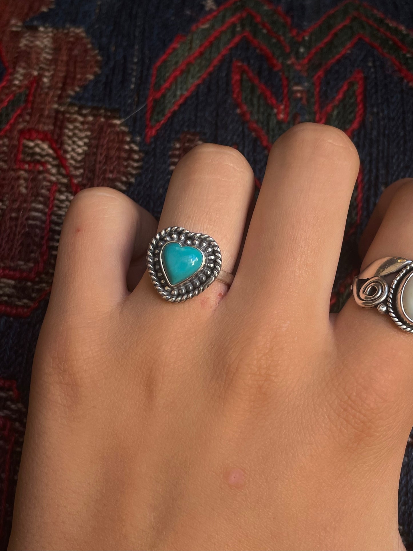 Kingman Turquoise Heart Ring | Sterling Silver | Size 7.75 G367