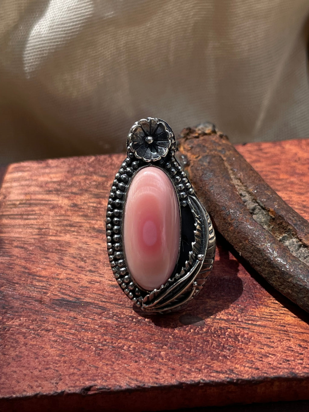Pink Conch Floral Ring Size 8.5 | 925 Sterling Silver C577