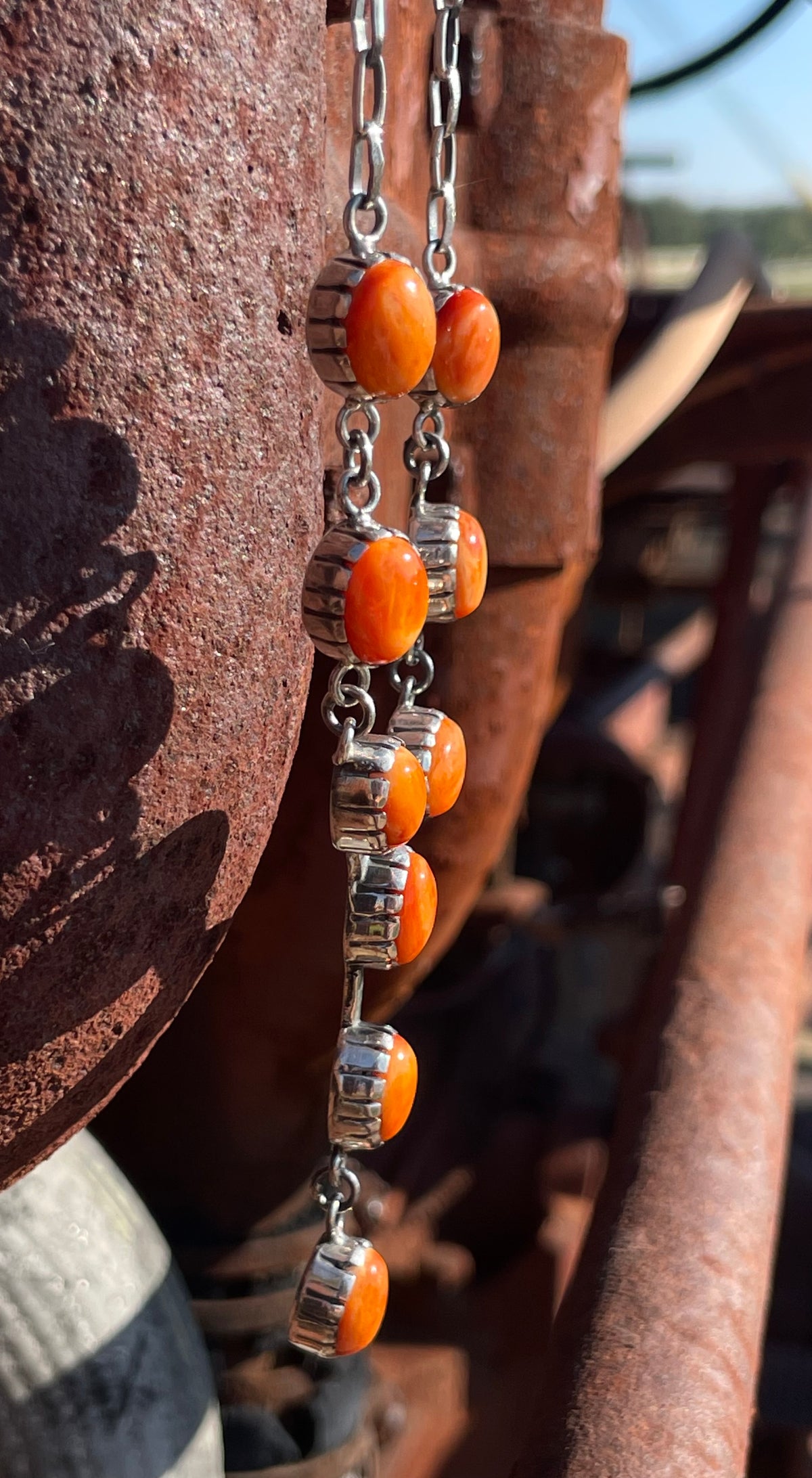 Orange Spiny Oyster Station Necklace | 925 Sterling Silver E597