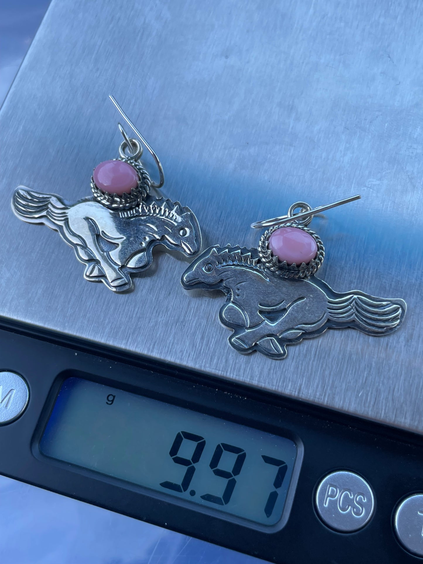 Pink Conch Horse Dangle Earrings | Sterling Silver 925 B412