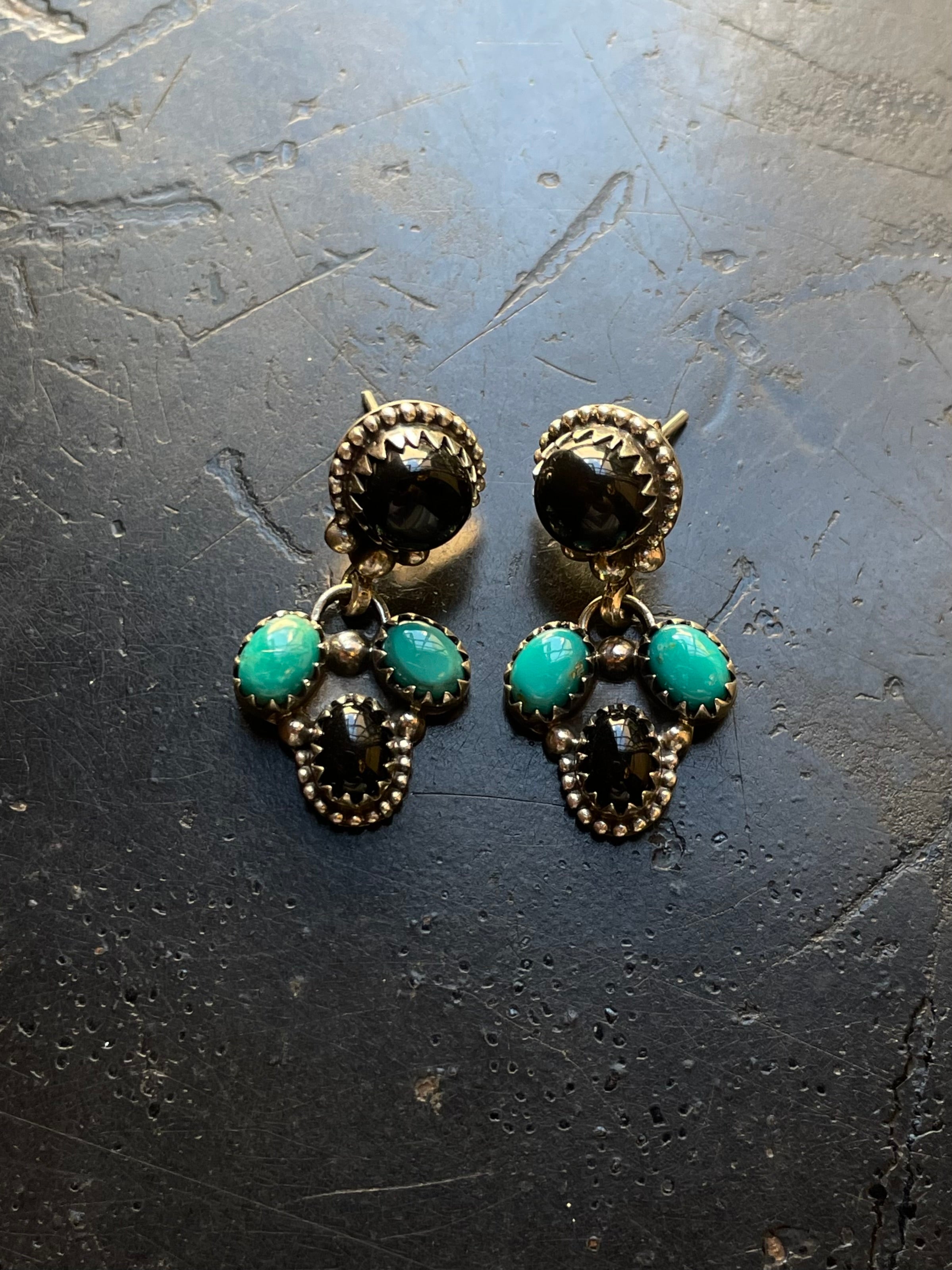 Black Onyx & Kingman Turquoise Stud Earrings | 925 Sterling Silver G660