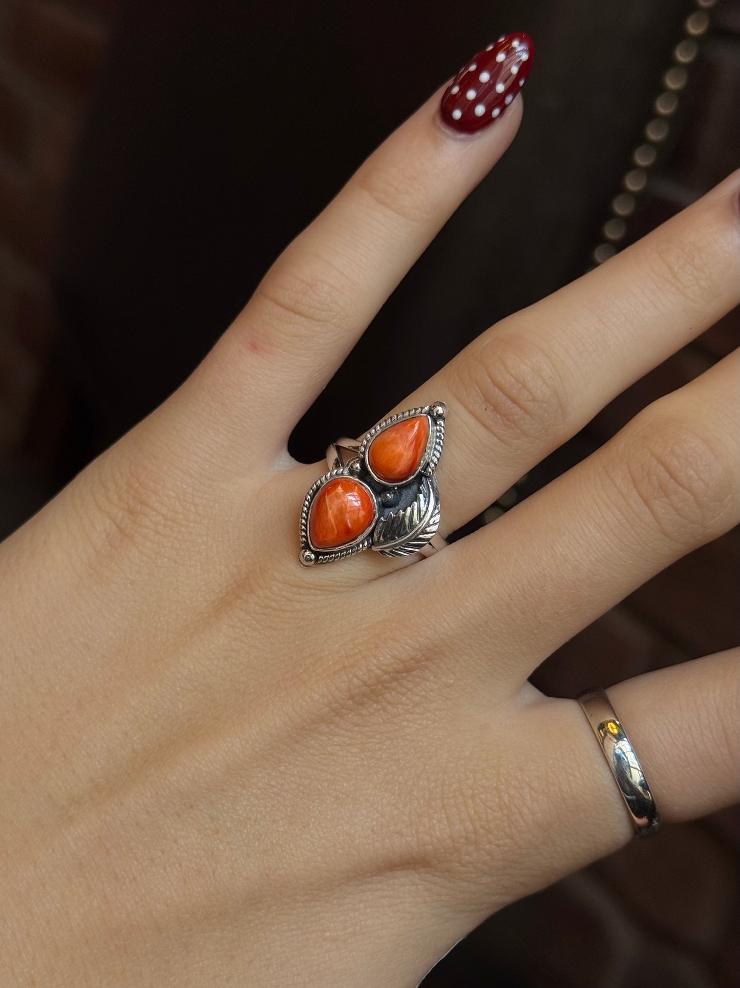 Spiny Oyster Double Stone Ring | 925 Sterling Silver | Size 6 C342
