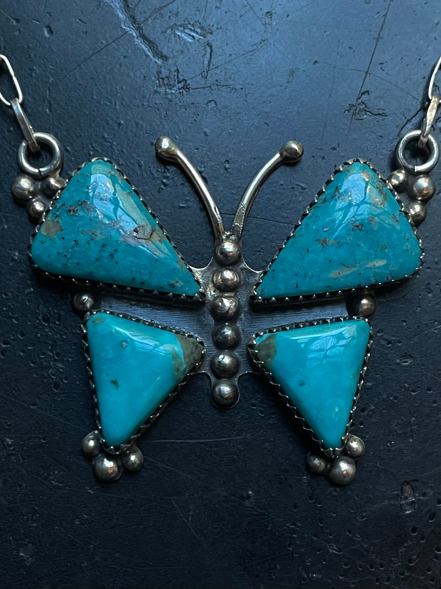 Kingman Turquoise Butterfly Necklace | Sterling Silver G393