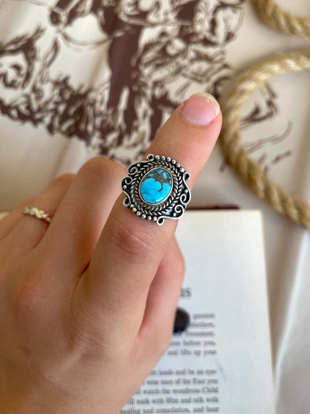 Kingman Turquoise Oval Ring | 925 Sterling Silver Size 6.75 G811