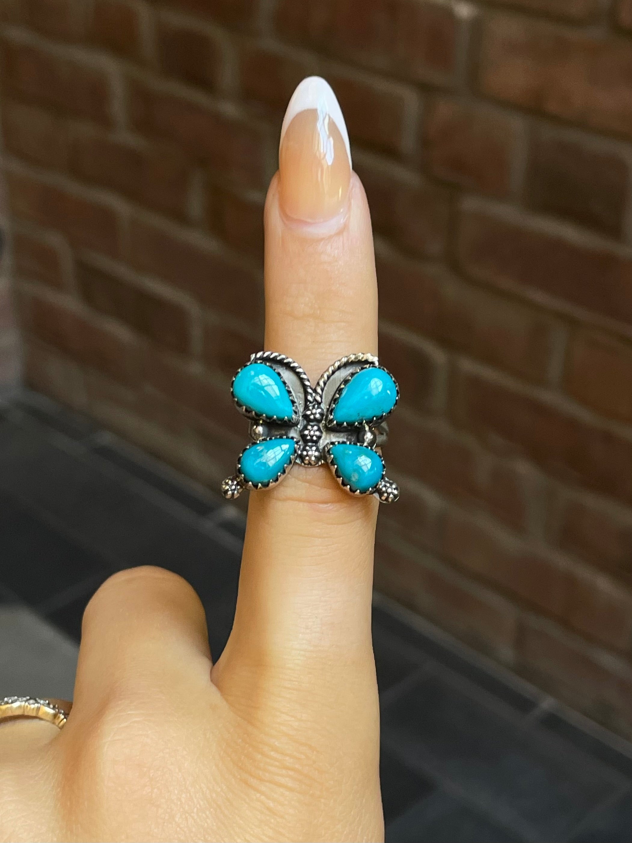 Turquoise Butterfly Ring Size 7.5 | Sterling Silver E885