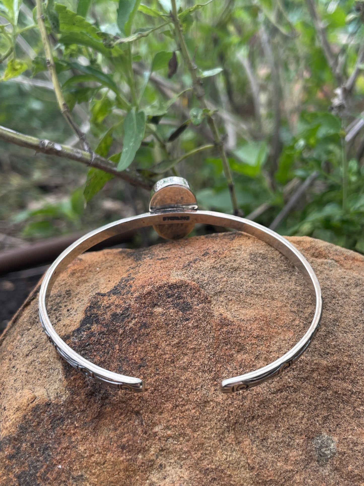 Green Turquoise Oval Cuff Bracelet | Sterling Silver 925 | B517