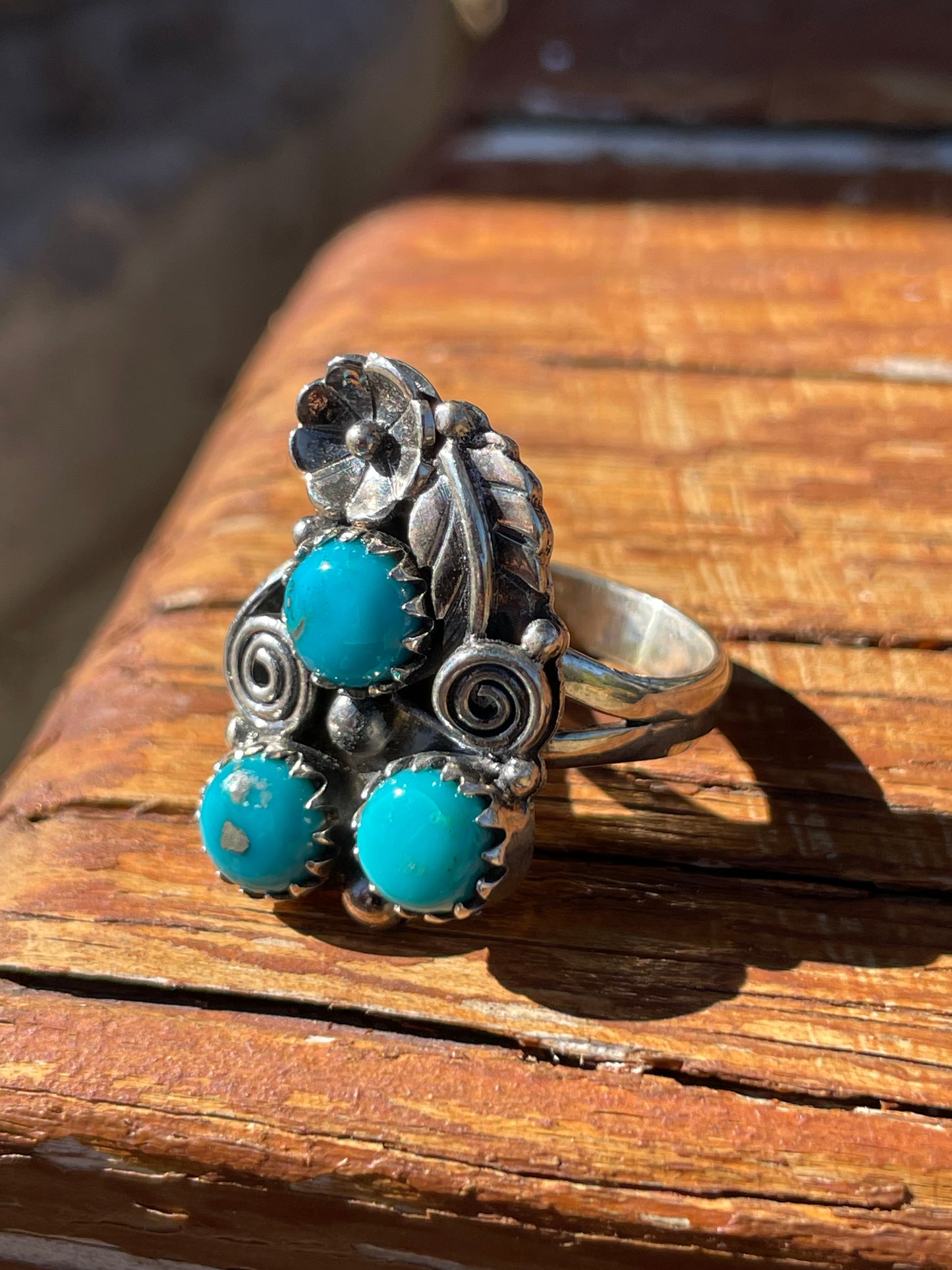 Turquoise Floral Ring Size 6.75 | 925 Sterling Silver B938