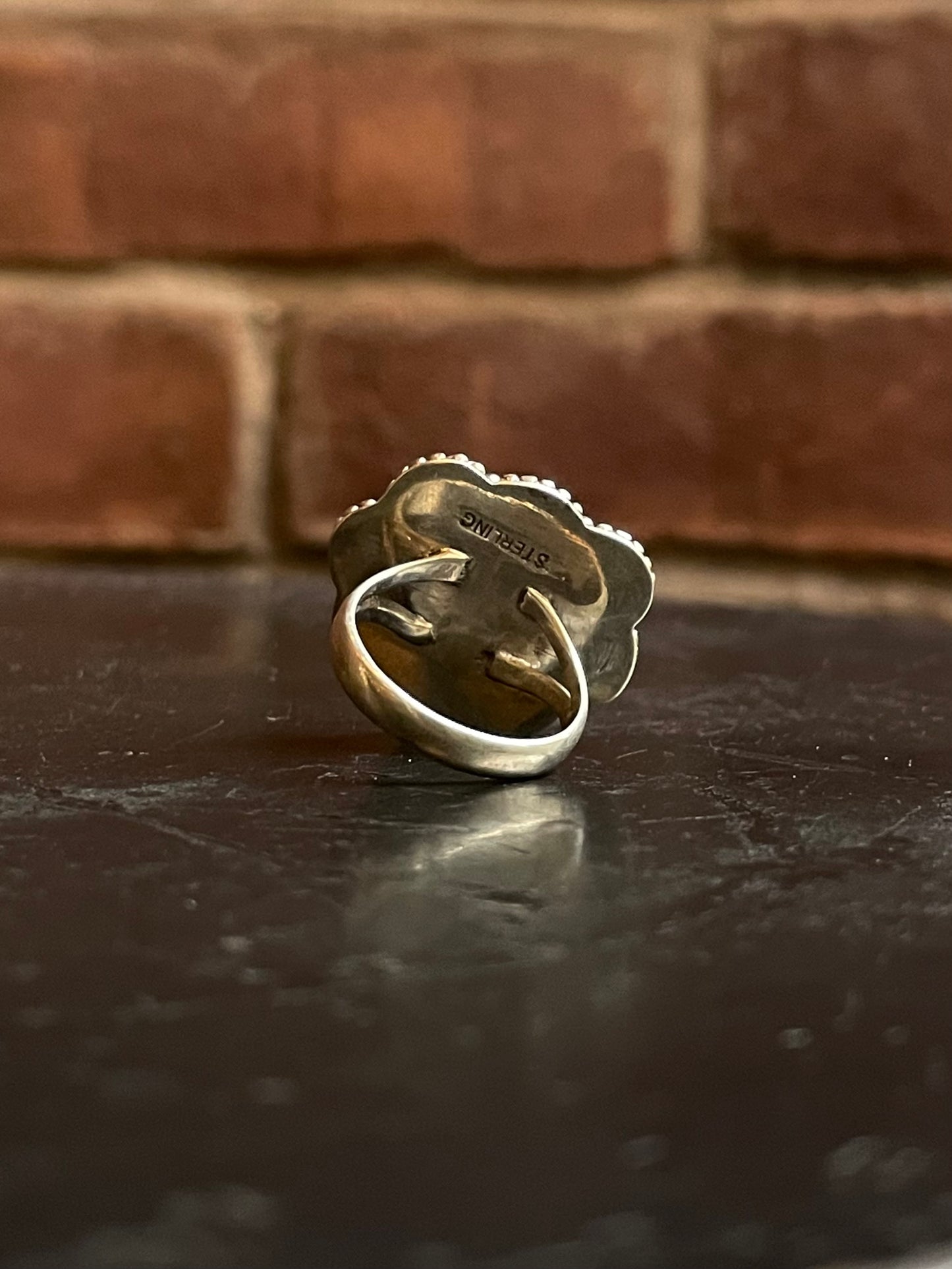 Pink Conch Heart & Kingman Turquoise Ring Size 7 | Sterling Silver G486
