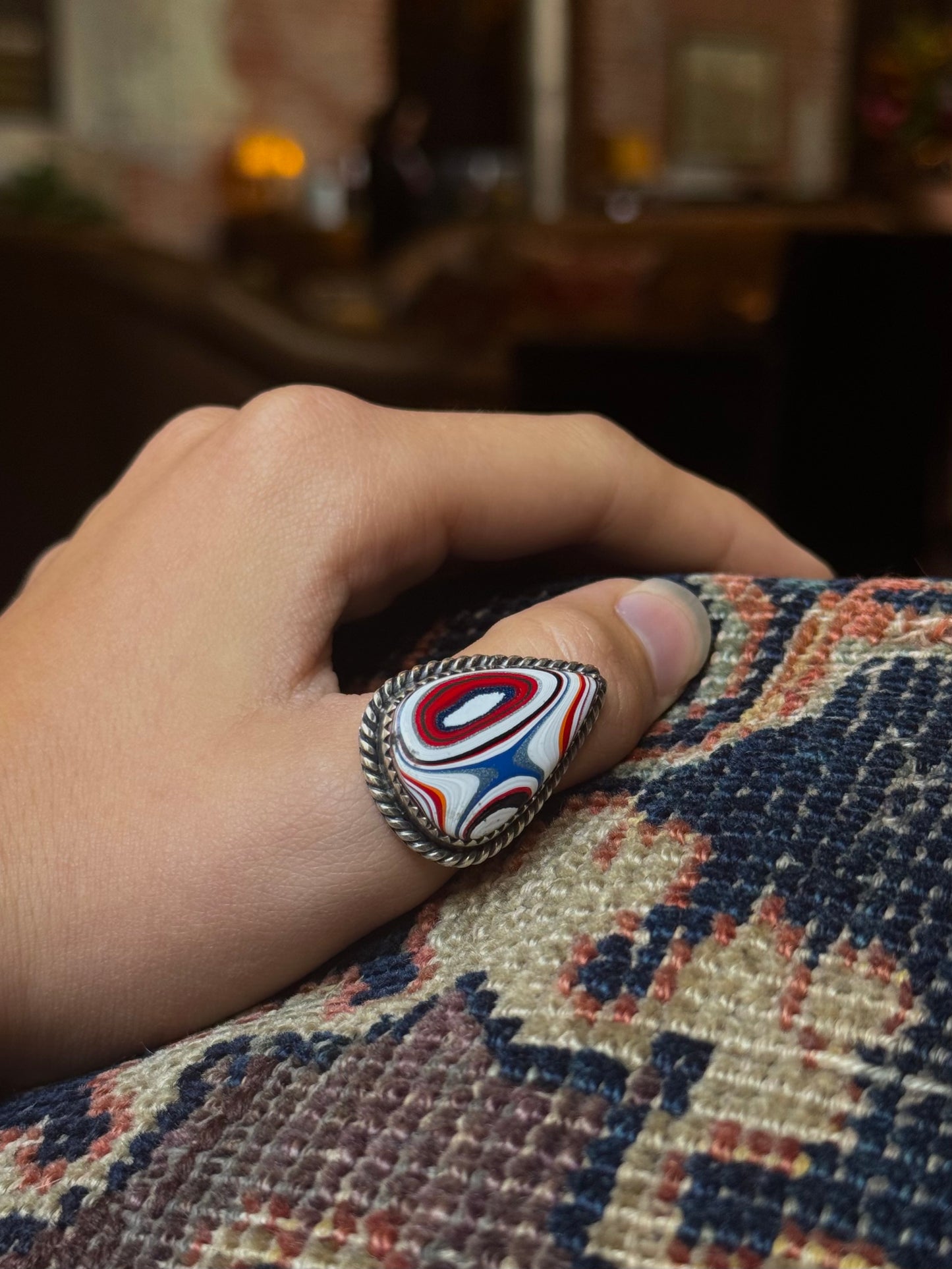 Fordite Teardrop Ring | Sterling Silver | Size 9 | A910