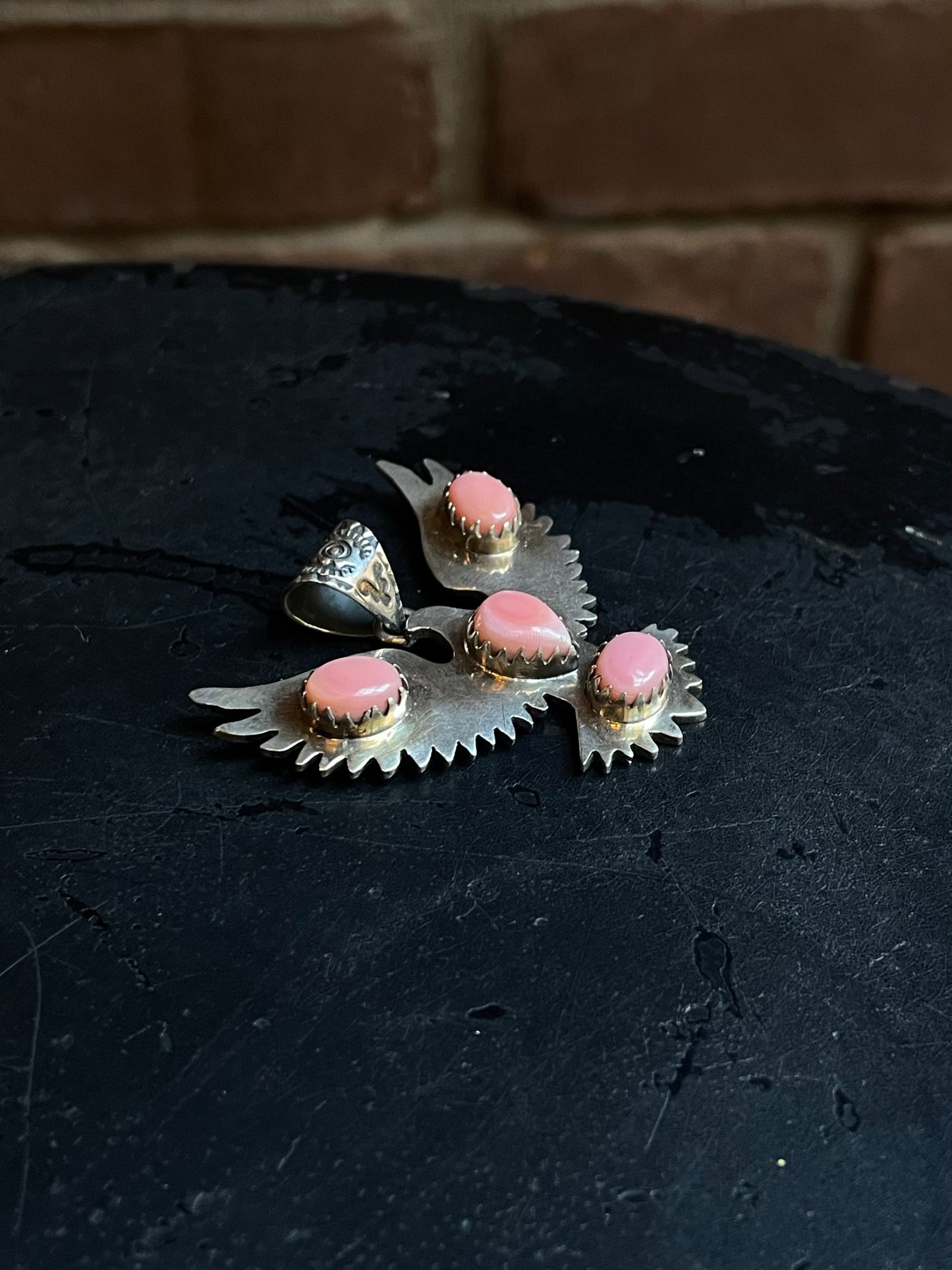 Pink Conch Thunderbird Pendant | Sterling Silver E926
