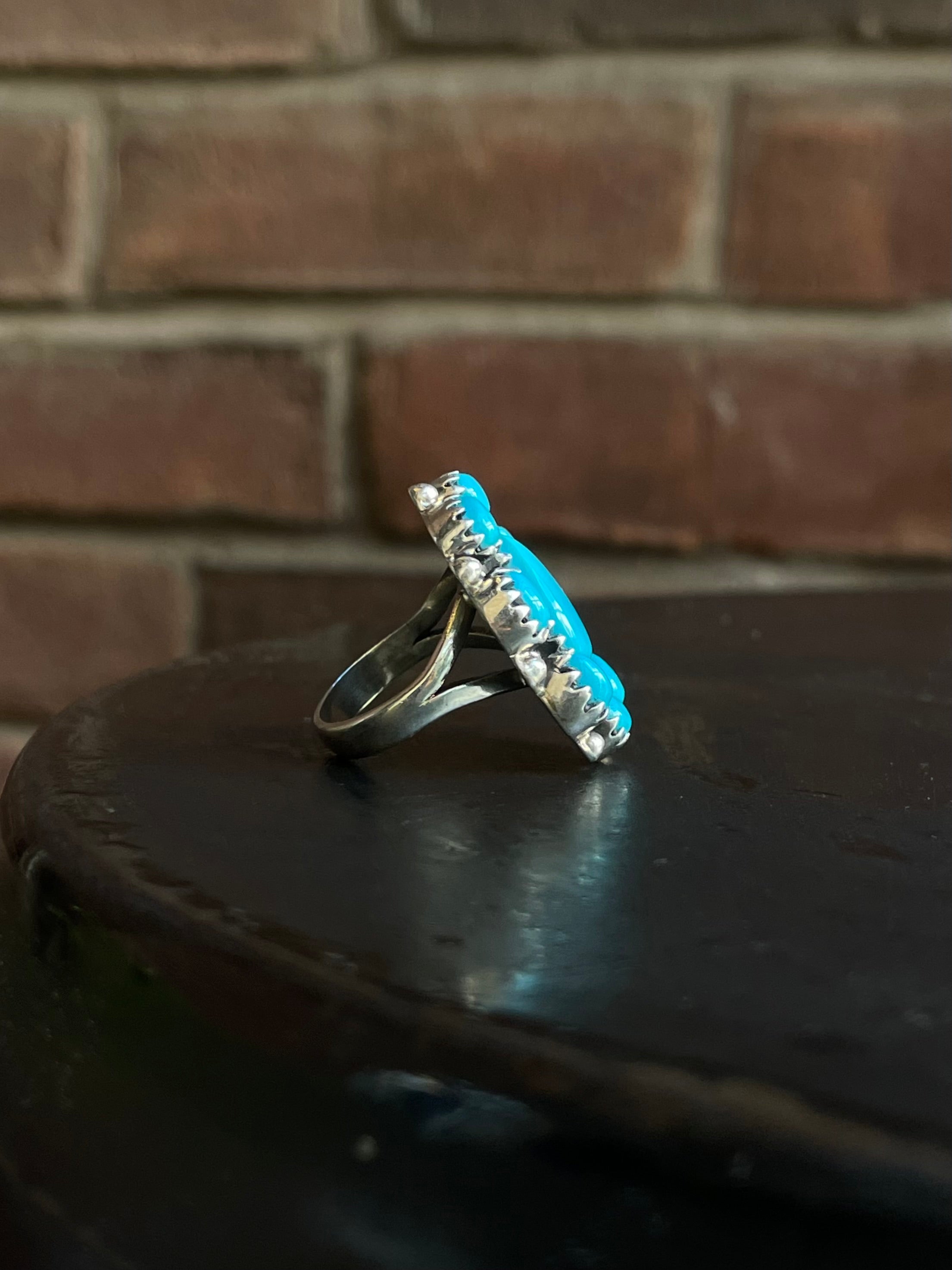 Kingman Turquoise Cluster Ring Size 6 | 925 Sterling Silver G575