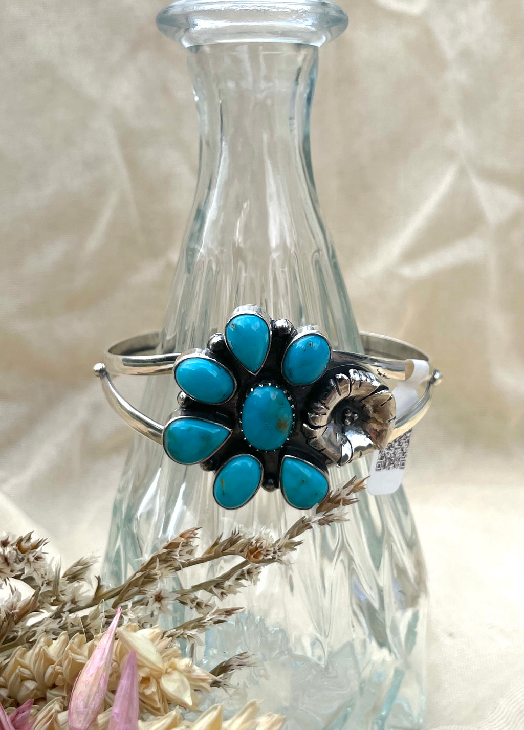 Turquoise Floral Cuff Bracelet | 925 Sterling Silver D278
