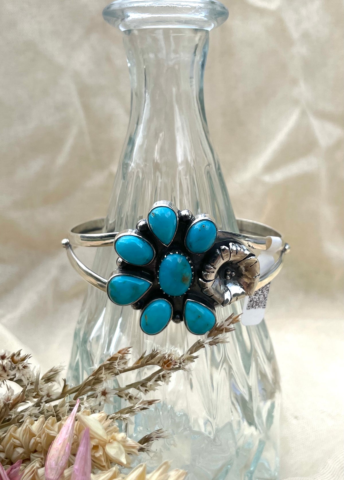 Turquoise Floral Cuff Bracelet | 925 Sterling Silver D278