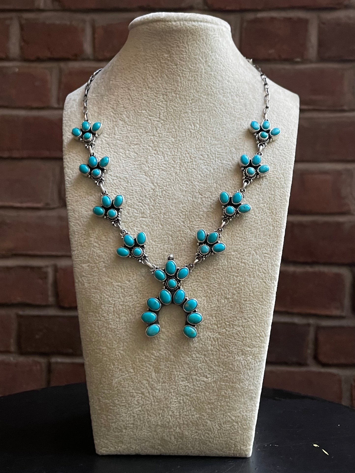 Kingman Turquoise Naja Cluster Necklace | Sterling Silver E833