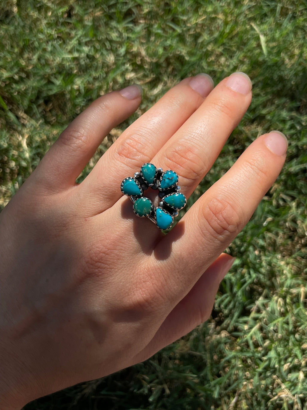Turquoise Cluster Ring Size 8.5 | 925 Sterling Silver D301