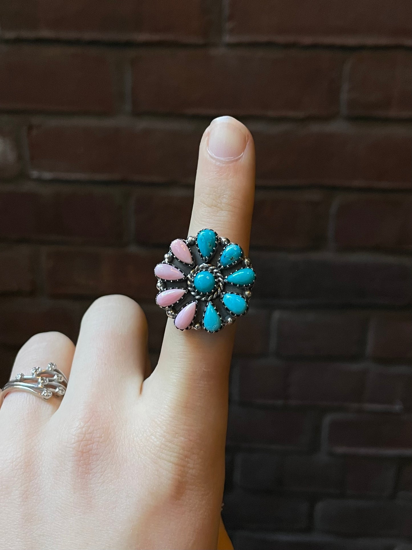 Kingman Turquoise Cluster Ring | Sterling Silver | Size 9 | A349