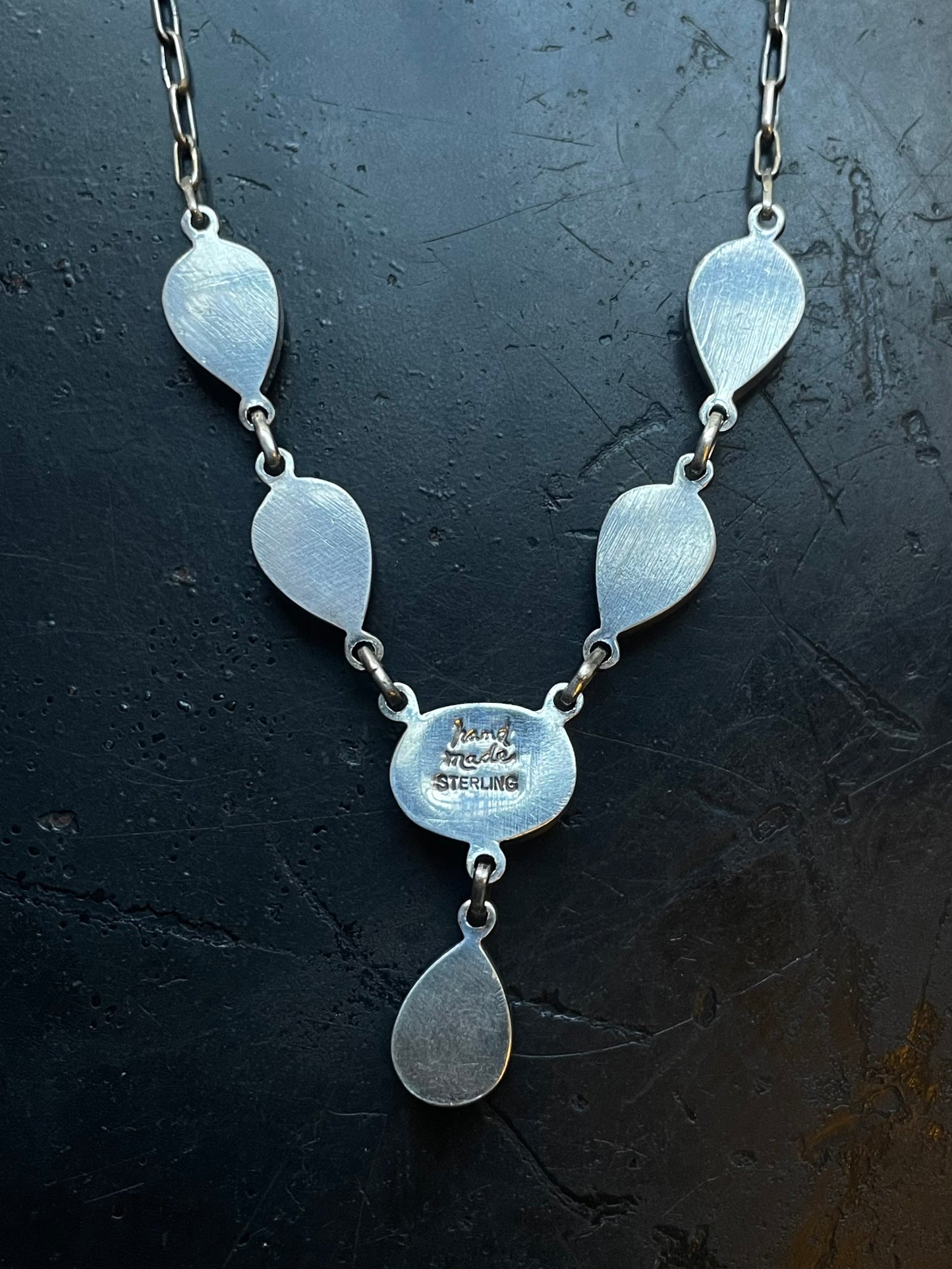 Pink Conch Lariat Necklace | Teardrop Station Drop | 925 Silver E577