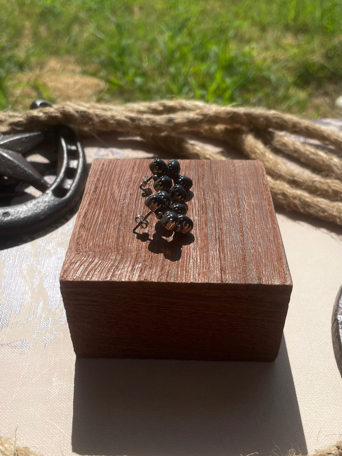 Black Onyx Cluster Stud Earrings | 925 Sterling Silver G720