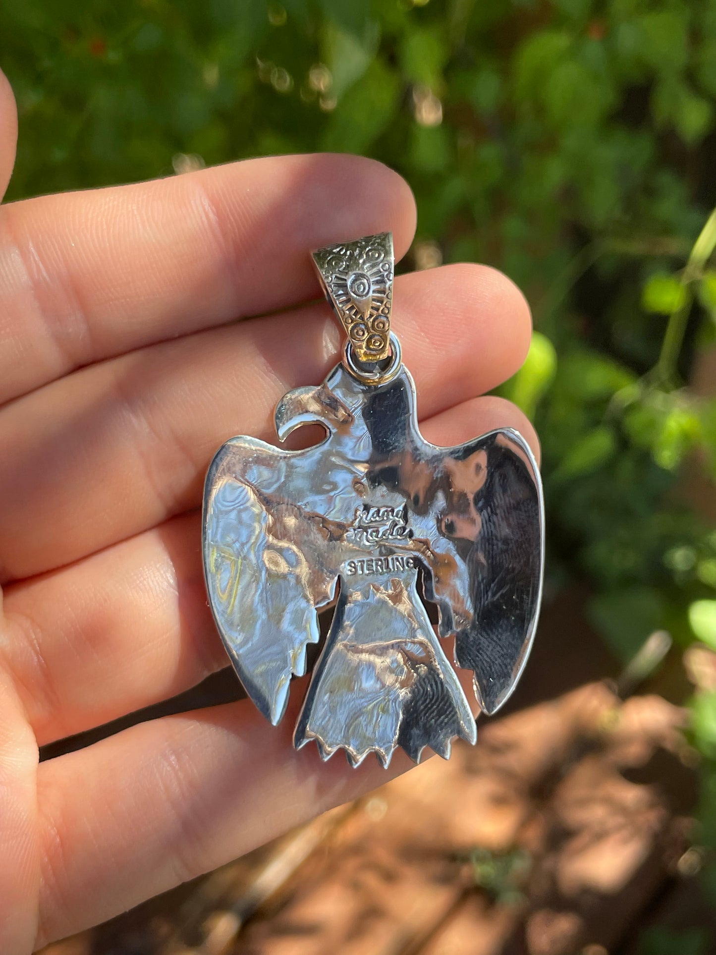 Pink Conch Thunderbird Pendant | 925 Sterling Silver Z54