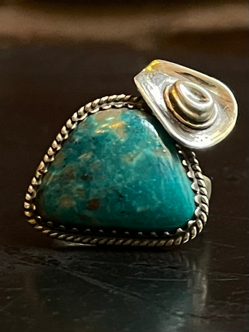 Kingman Turquoise Cowboy Hat Ring Size 8.75 | 925 Sterling Silver G497