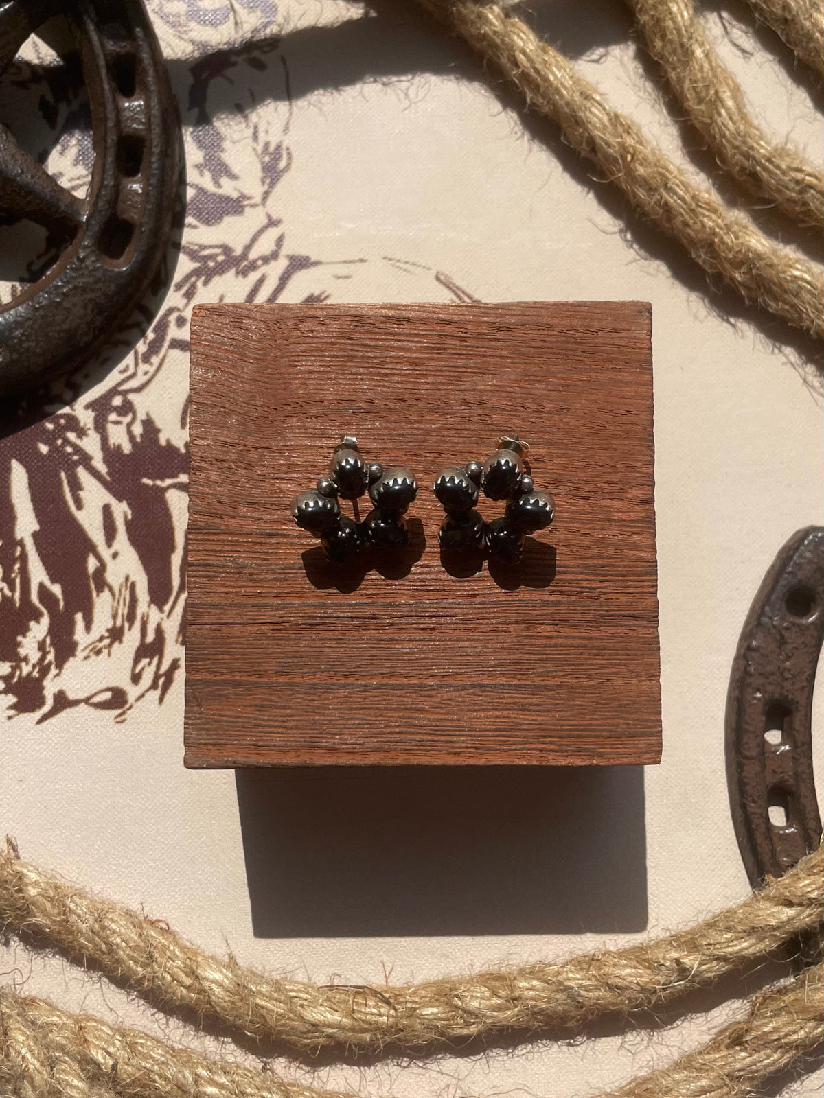 Black Onyx Cluster Stud Earrings | 925 Sterling Silver G720