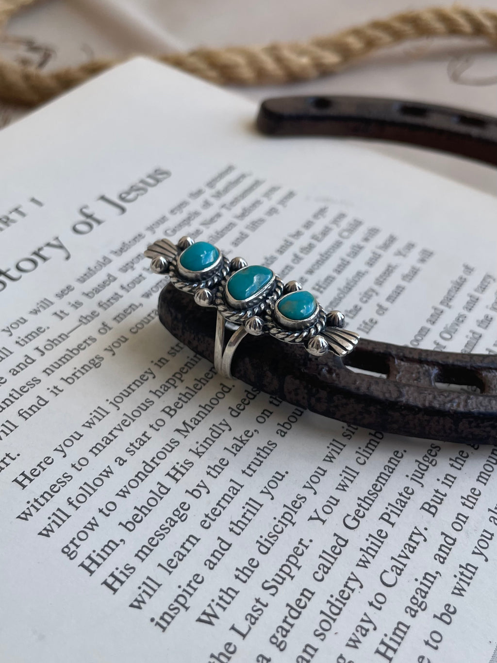 Triple Turquoise Ring | 925 Sterling Silver Size 8.75 G805