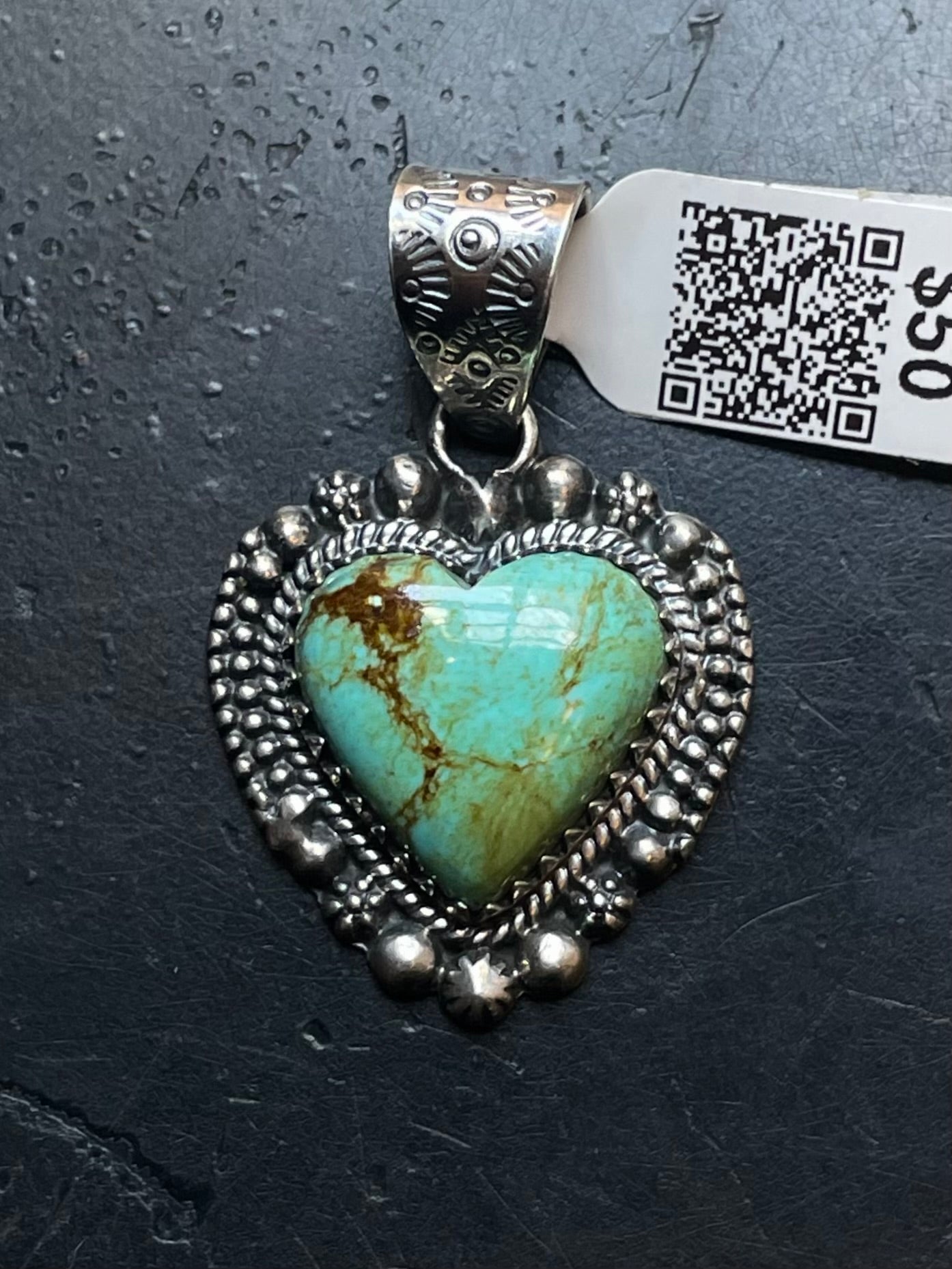 Kingman Turquoise Heart Pendant | Sterling Silver | A656