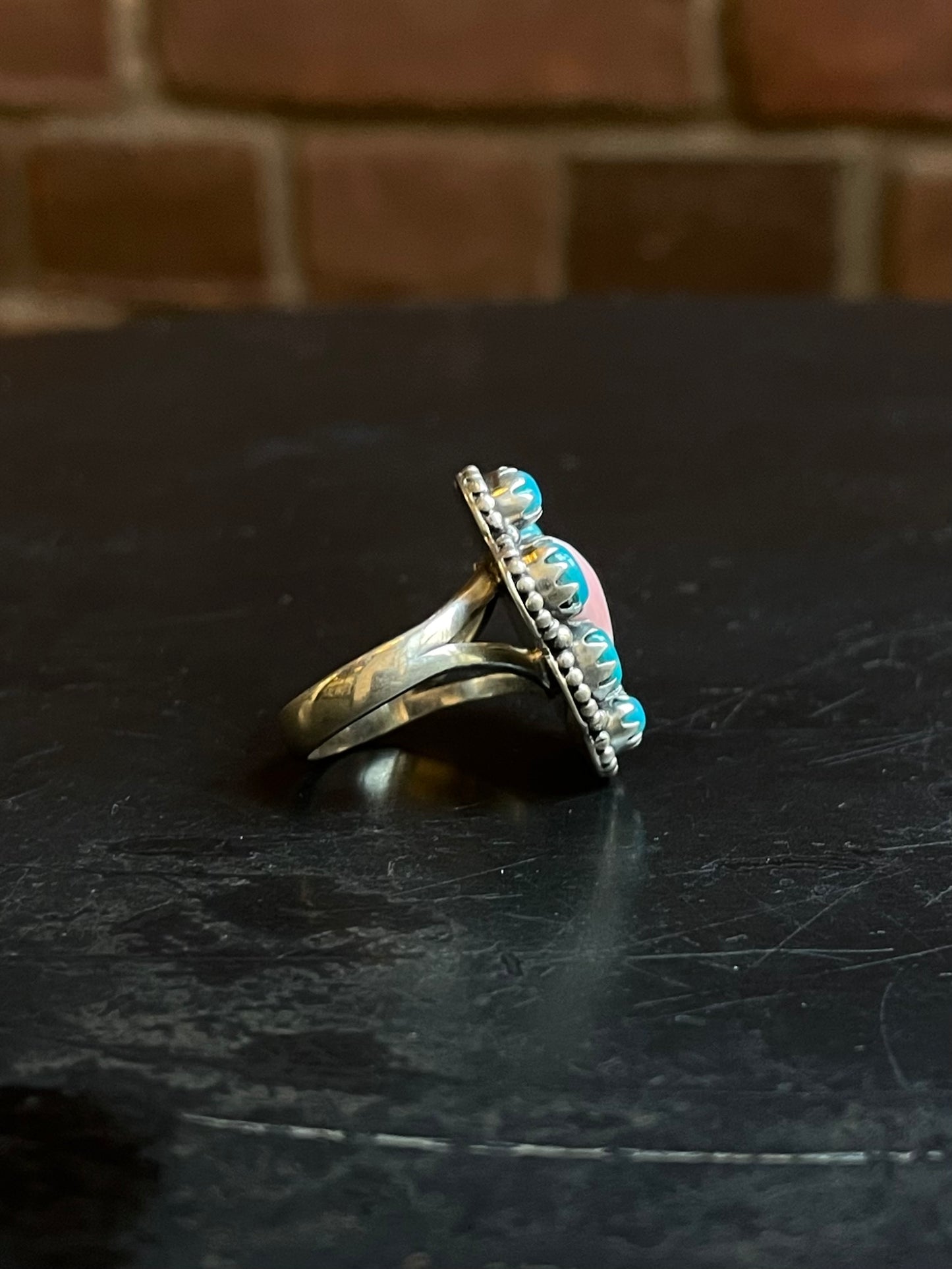 Pink Conch Turquoise Heart Ring Size 6 | Sterling Silver E895
