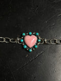 Pink Conch Heart Kingman Turquoise Link Bracelet | 925 Sterling Silver E104