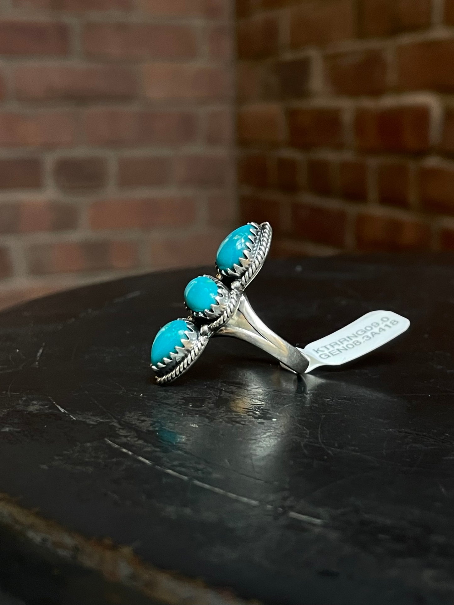 Kingman Turquoise 3 Stone Ring | Sterling Silver | Size 9 | A418