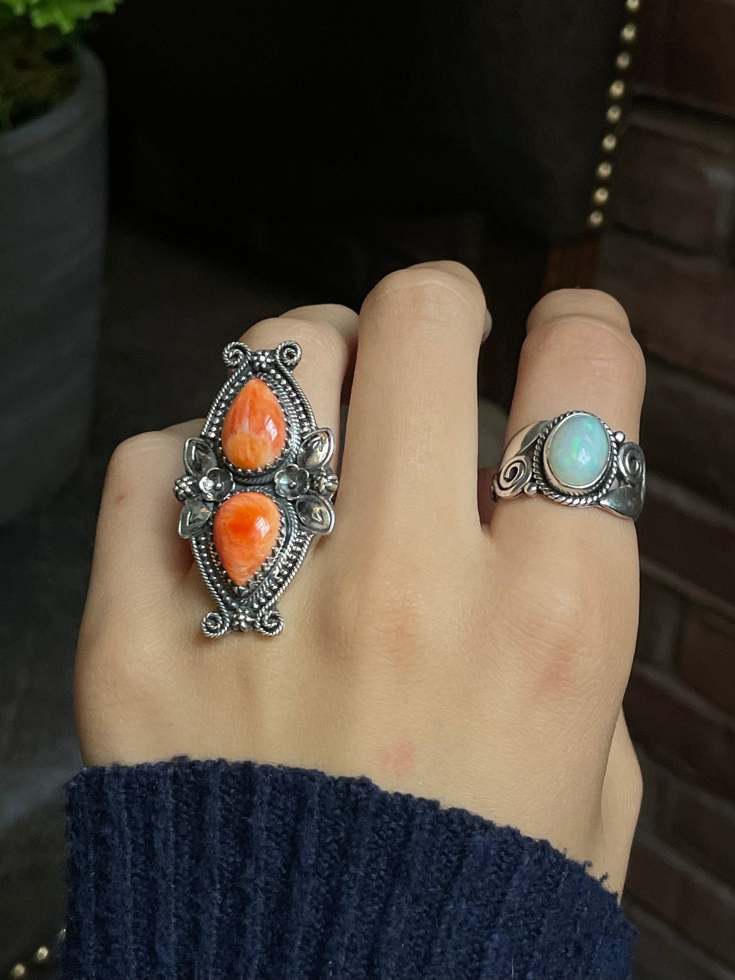 Spiny Oyster Tear Drop Ring Size 7 | 925 Sterling Silver G214