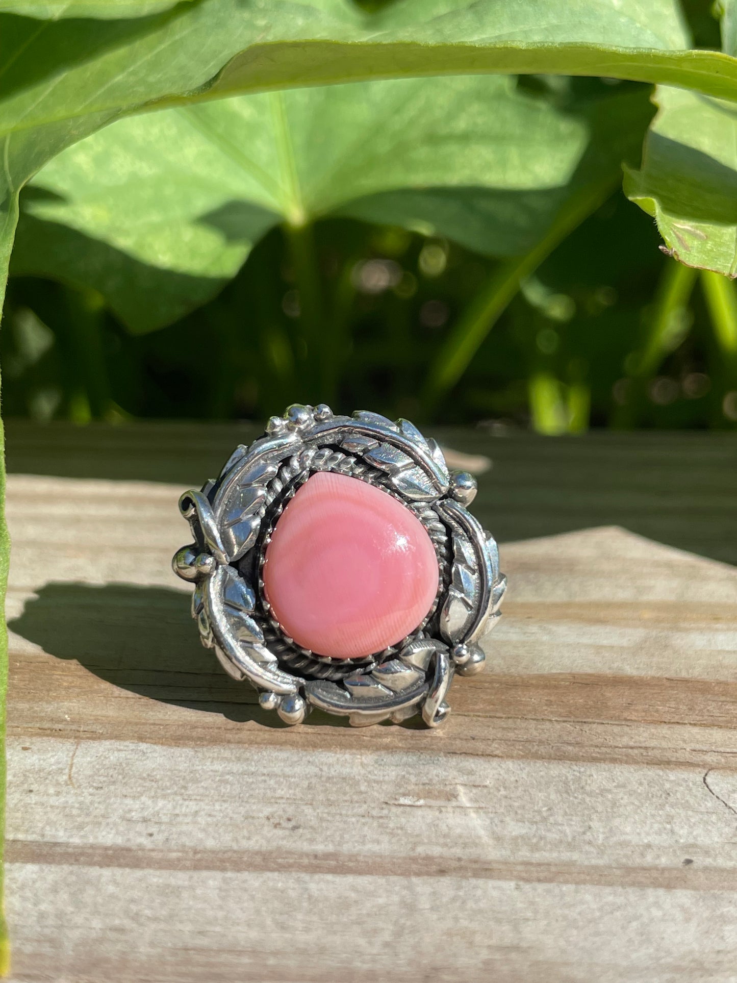 Pink Conch Leaf Design Ring | 925 Sterling Silver | Size 8 B341