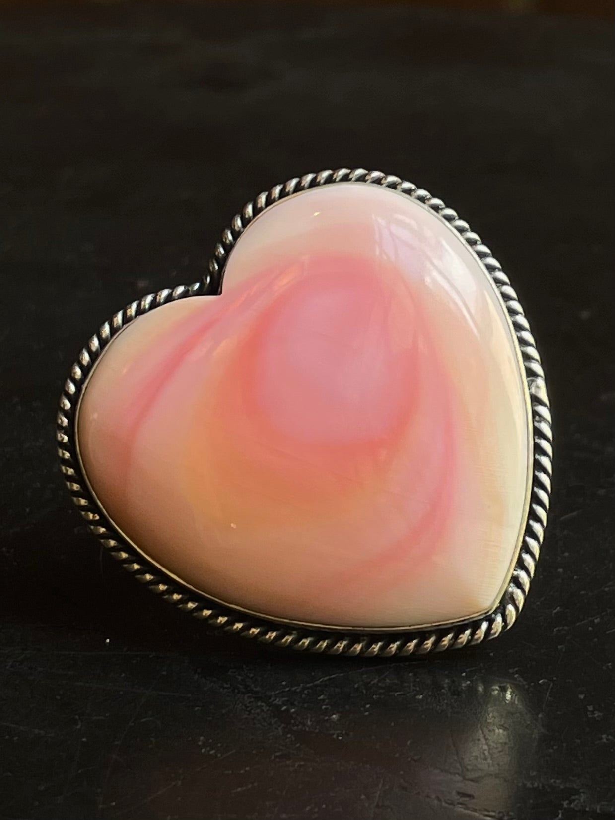 Pink Conch Heart Statement Ring Size 8 | 925 Sterling Silver E984