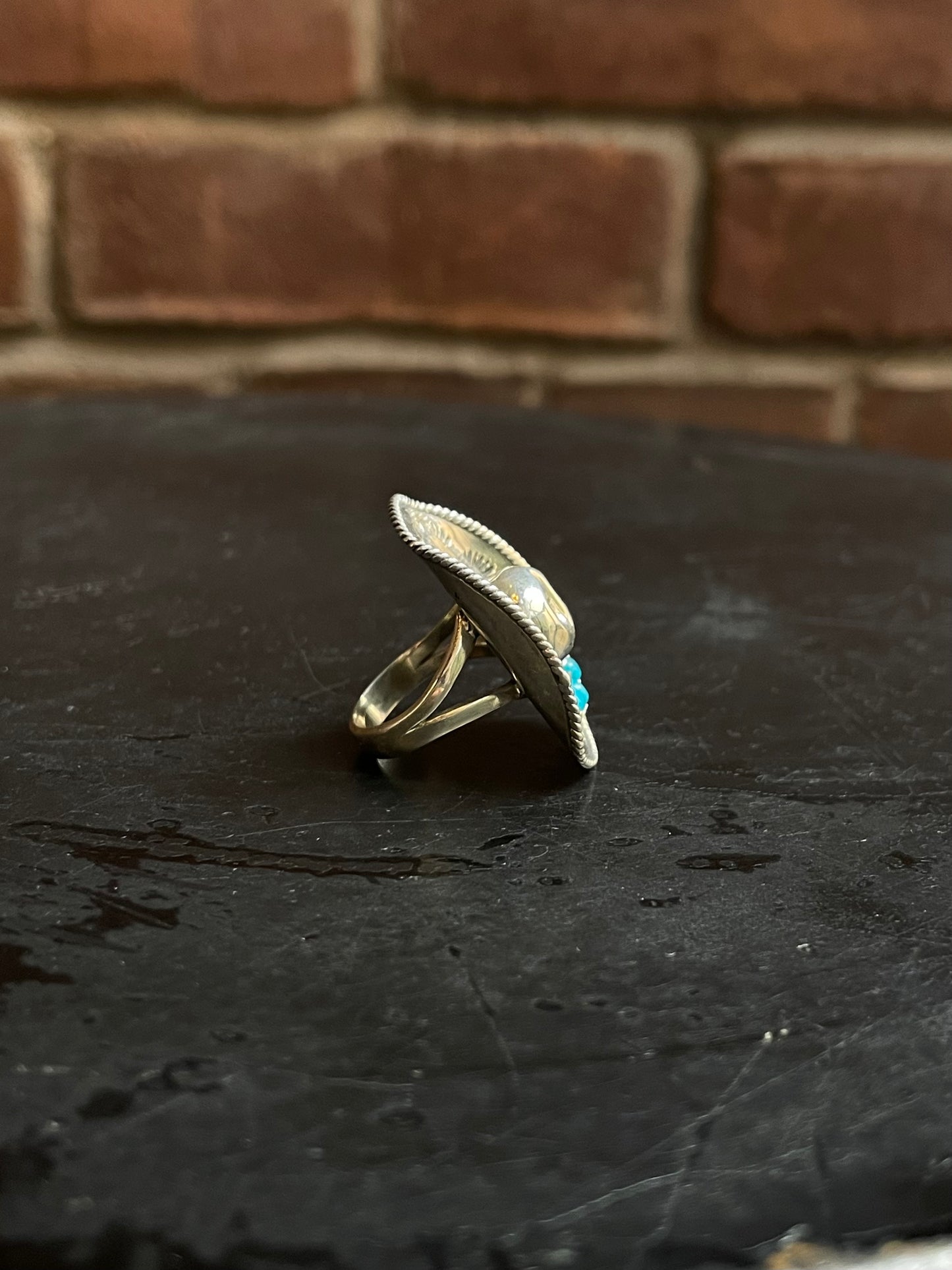 Kingman Turquoise Cowboy Hat Ring Size 7 | 925 Sterling Silver Southwest E186