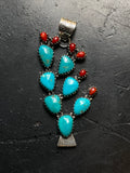 Turquoise Coral Cactus Pendant | 925 Sterling Silver E515