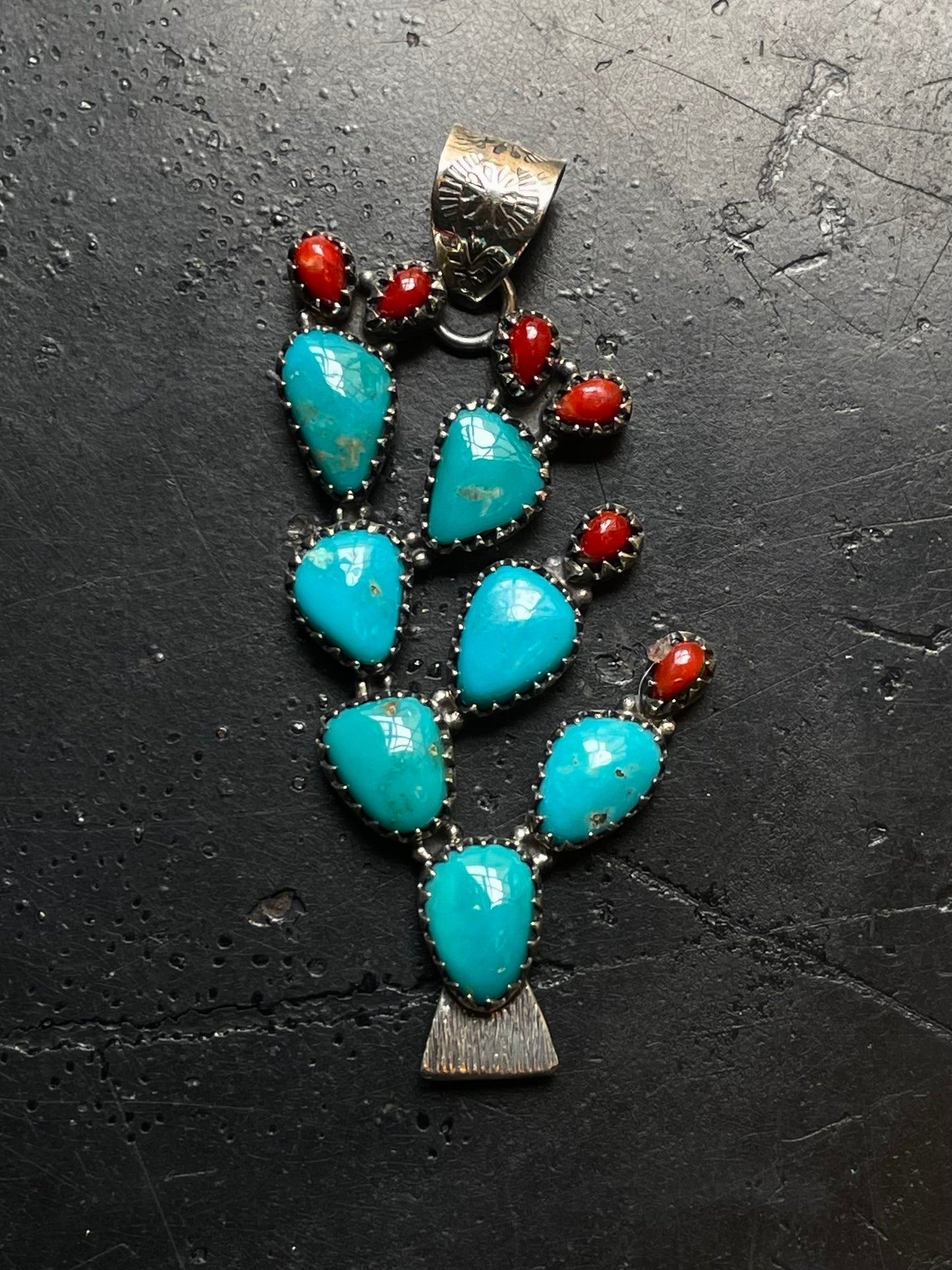 Turquoise Coral Cactus Pendant | 925 Sterling Silver E515