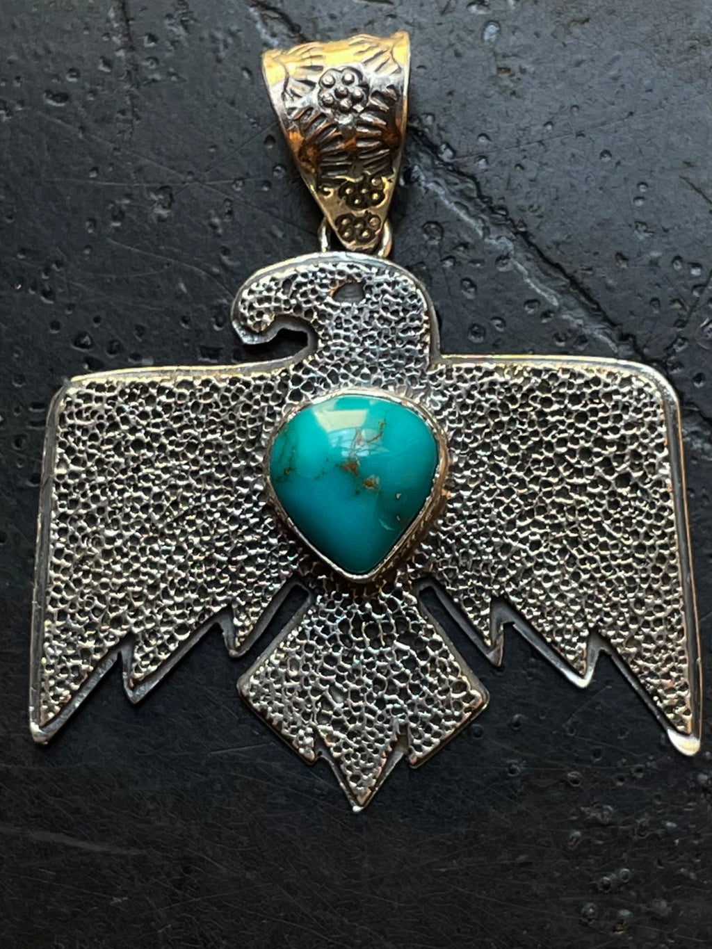 Kingman Turquoise Thunderbird Pendant | Sterling Silver G464