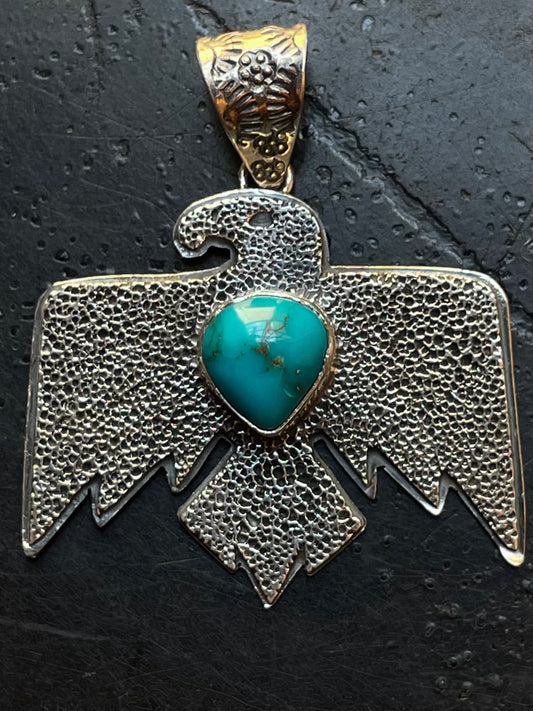 Kingman Turquoise Thunderbird Pendant | Sterling Silver G464