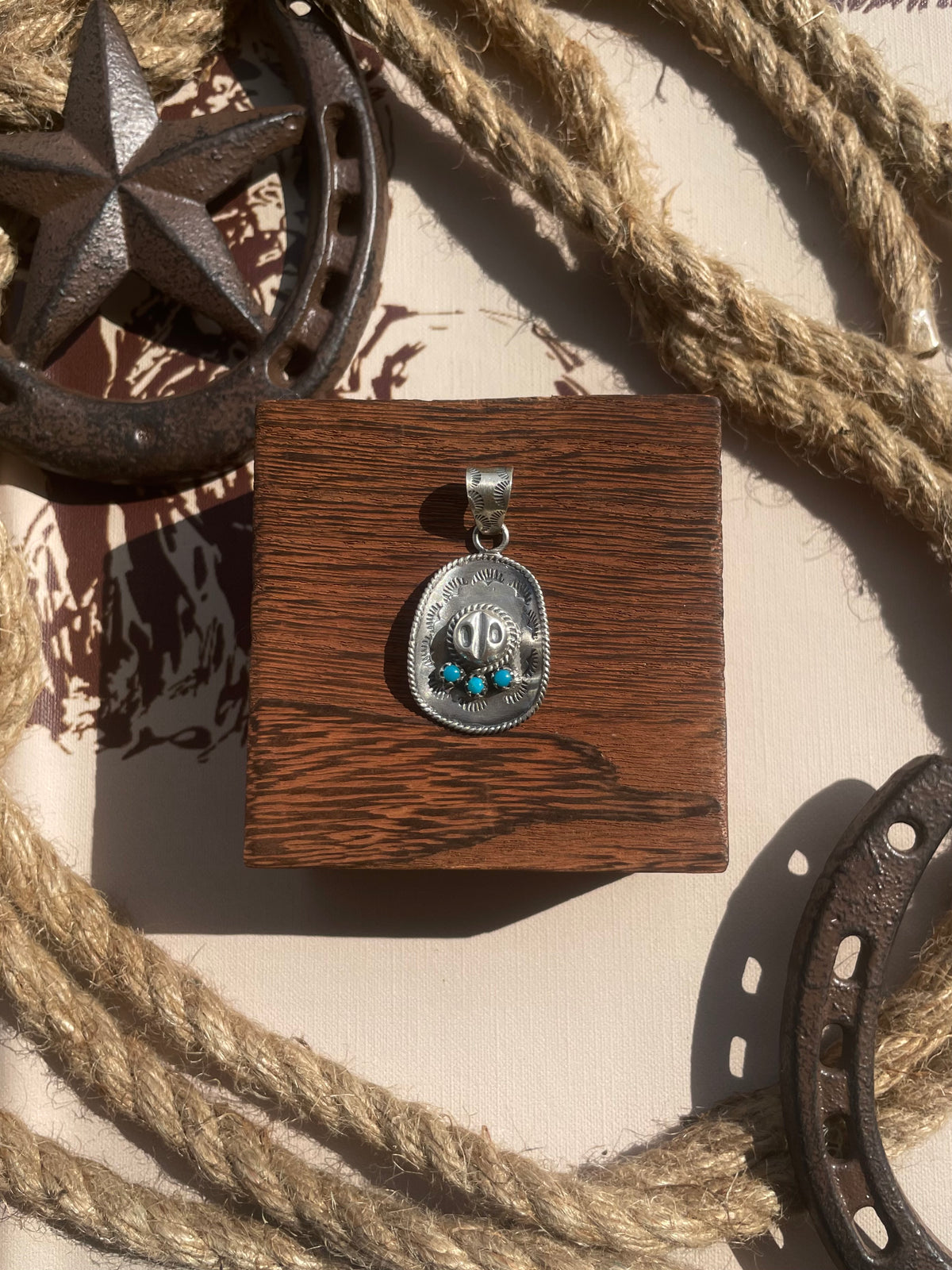 Turquoise Cowboy Hat Pendant | 925 Sterling Silver G693