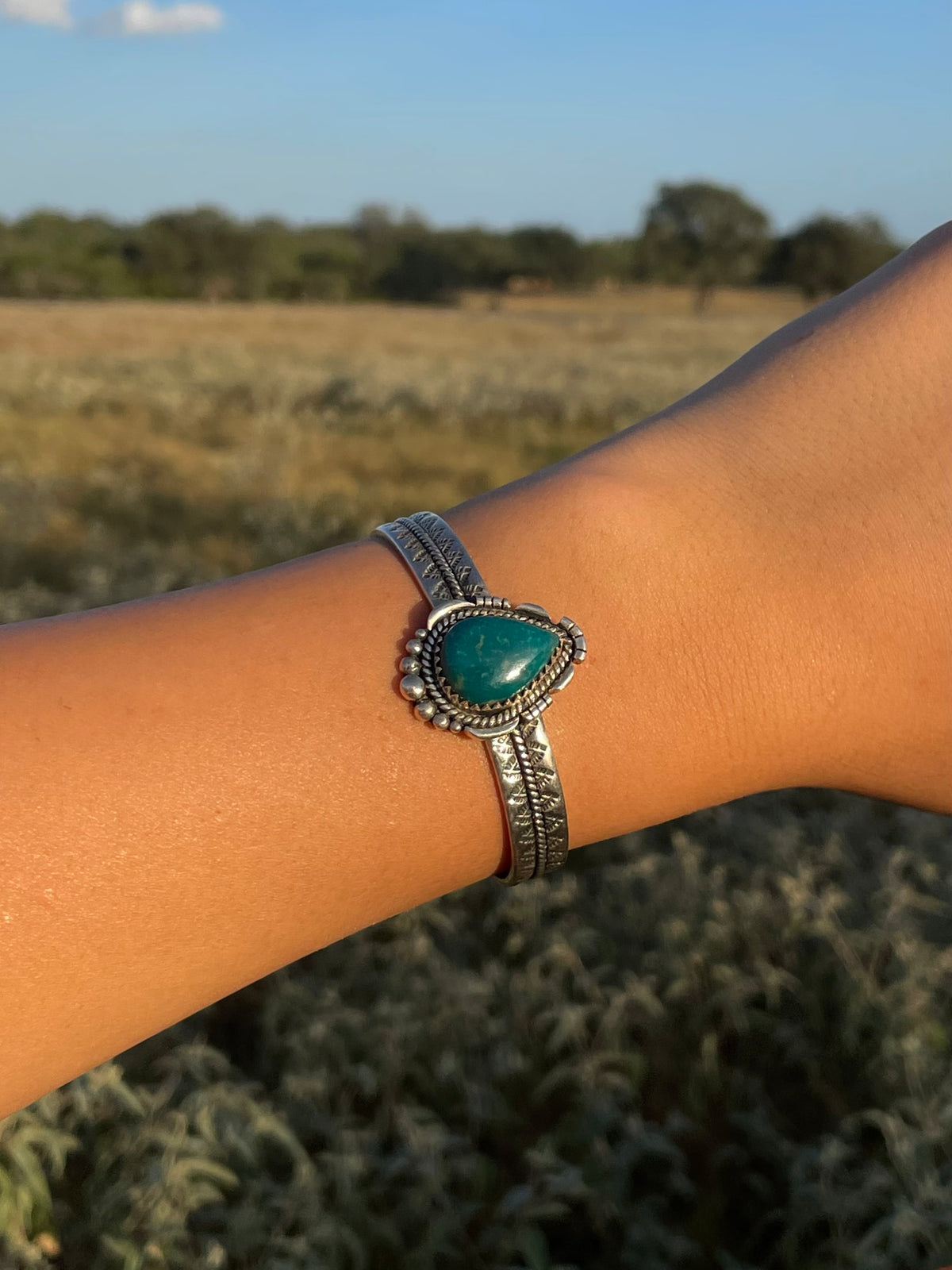 Turquoise Teardrop Cuff Bracelet | 925 Sterling Silver G741