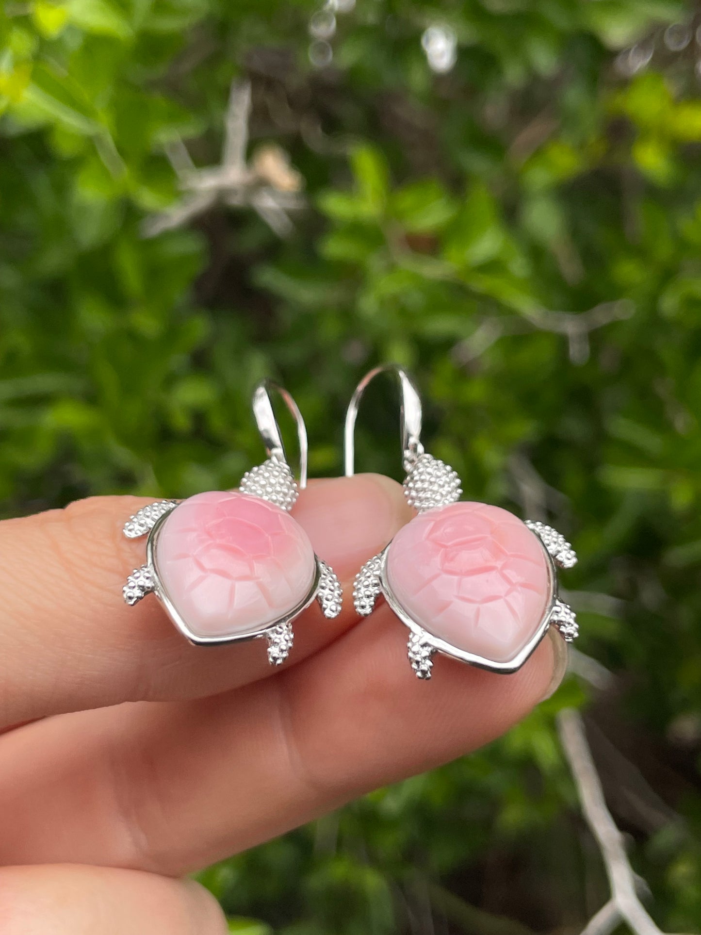 Pink Conch Turtle Dangle Earrings | 925 Sterling Silver B614