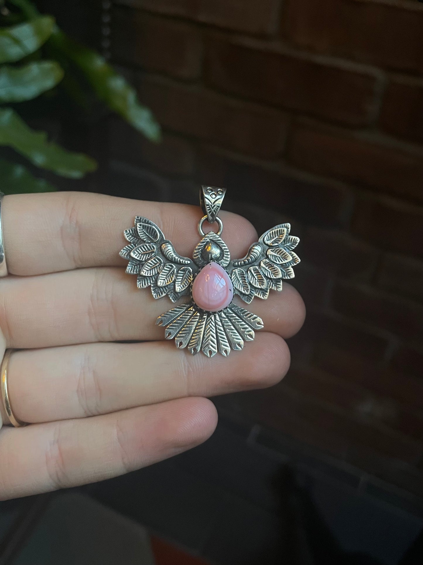 Pink Conch Thunderbird Pendant | 925 Sterling Silver C903