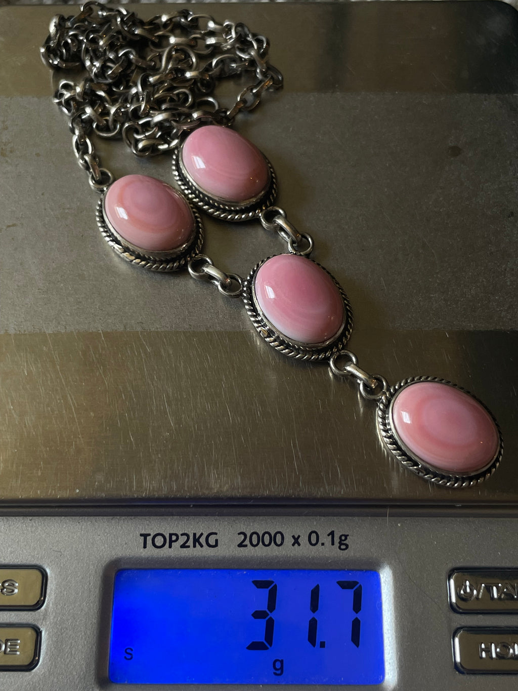 Pink Conch Lariat Necklace | 925 Sterling Silver D236