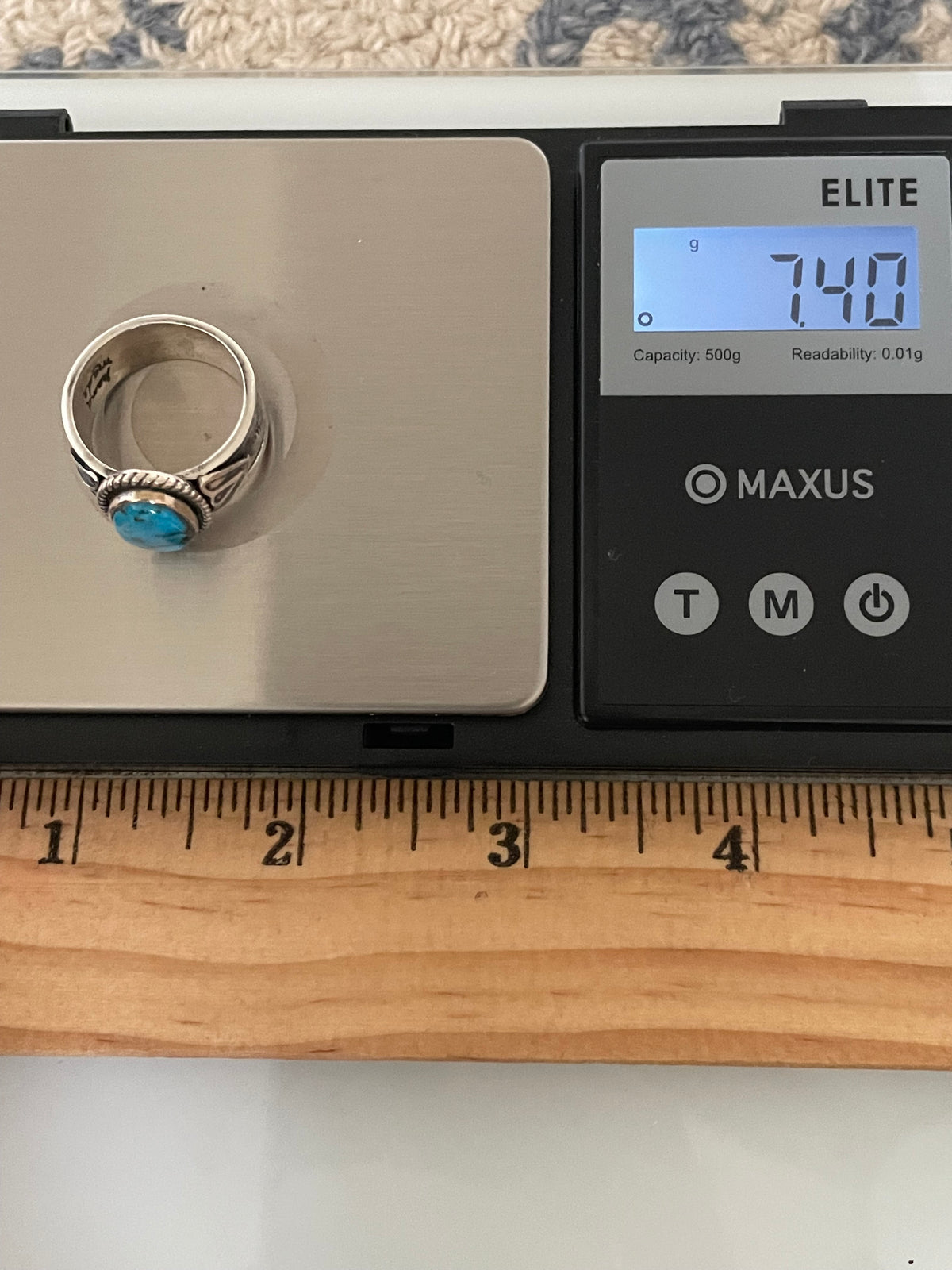 Turquoise Oval Stamped Ring | 925 Sterling Silver Size 7 G817