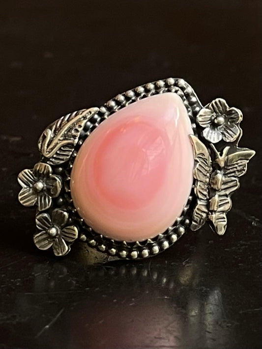 Pink Conch Floral Ring Size 7 | 925 Sterling Silver G101
