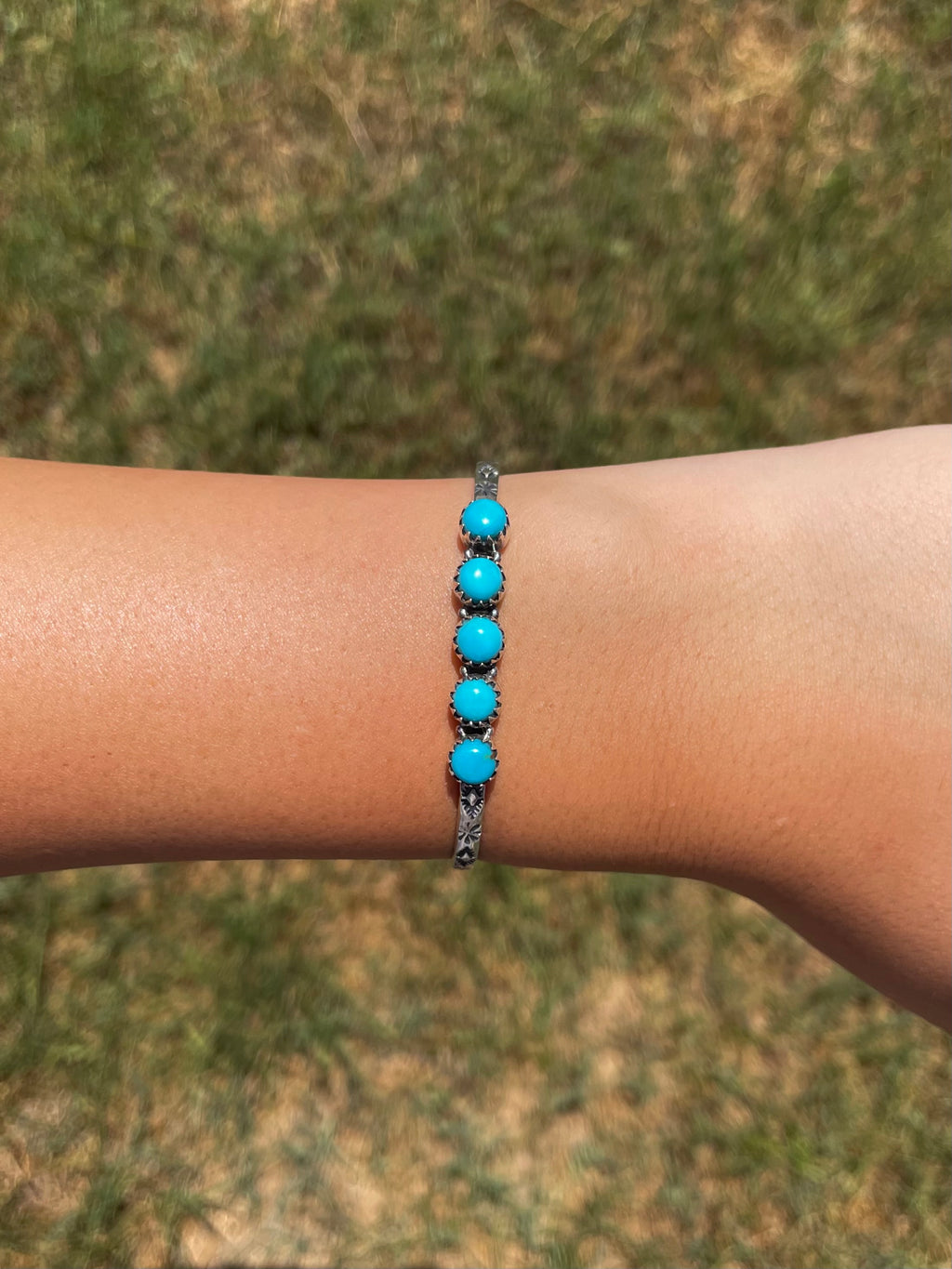 Turquoise Five Stone Cuff Bracelet | 925 Sterling Silver G733